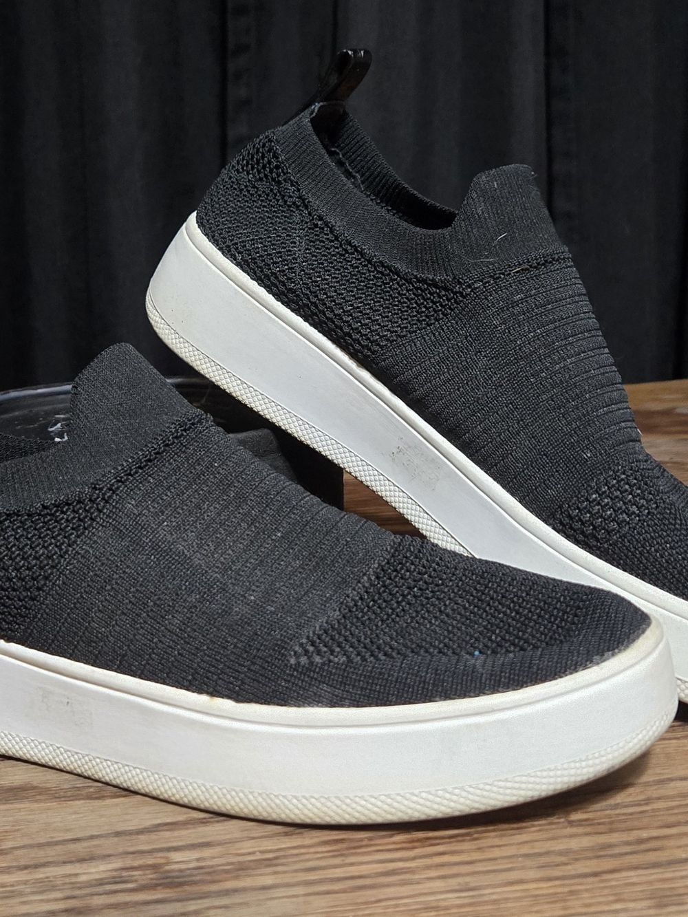 Steve Madden Beale Black Knit Slip-On Sneakers with White Platform Sole